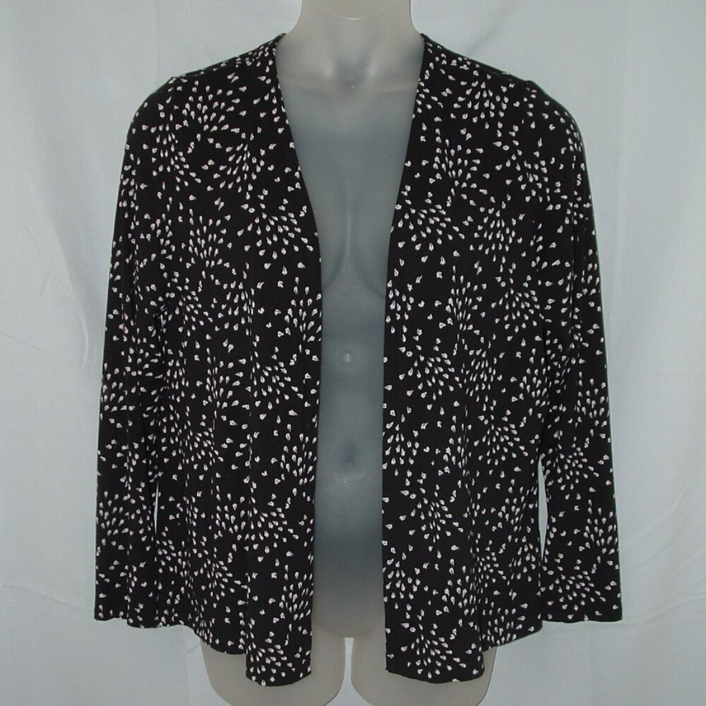 LIKE NEW Black Print Sz Large Casual or Dress Stretchy Soft Open Sweater Jacket